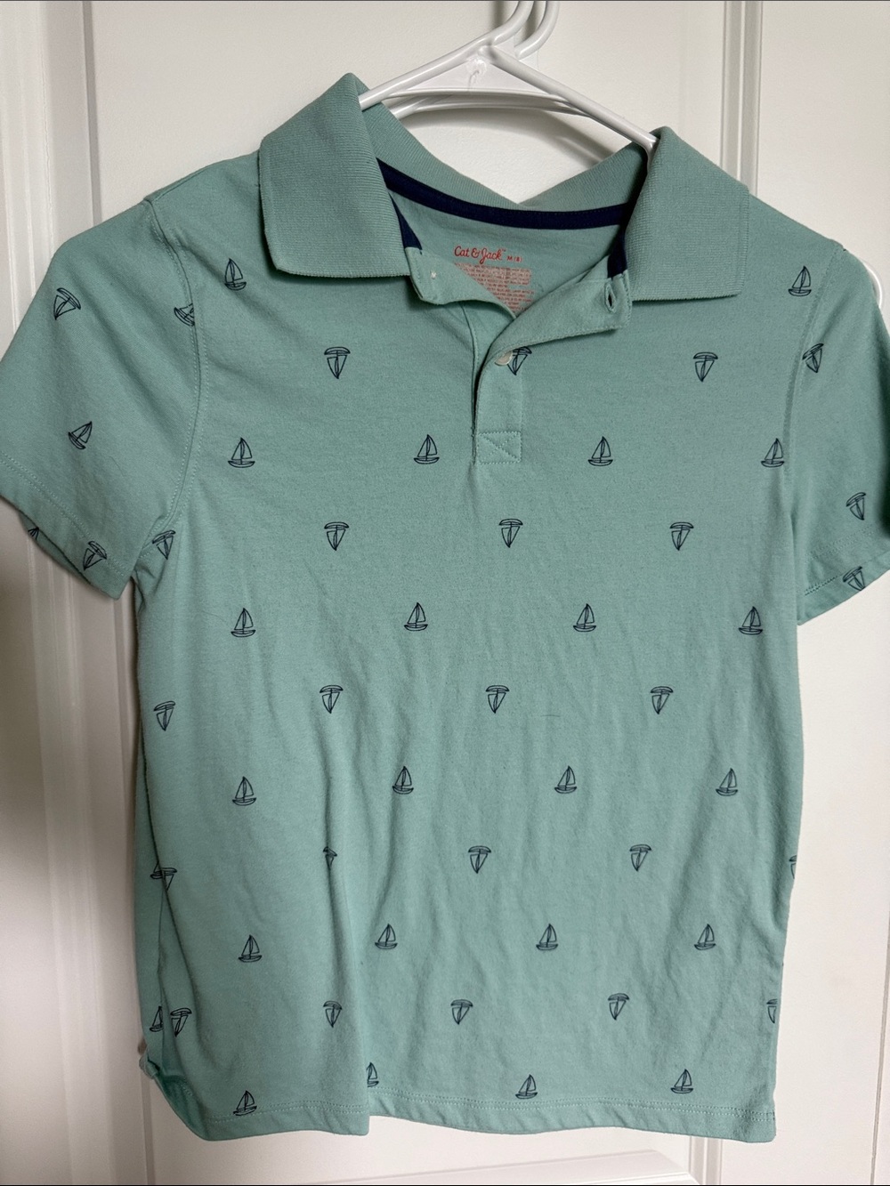Cat & Jack Mint Green Polo with Navy Sailboat Print